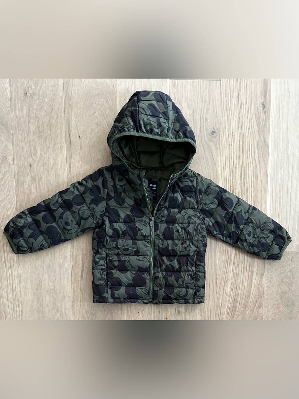 GAP x Disney Mickey Mouse AOP Hooded Puffer Jacket - Size 4